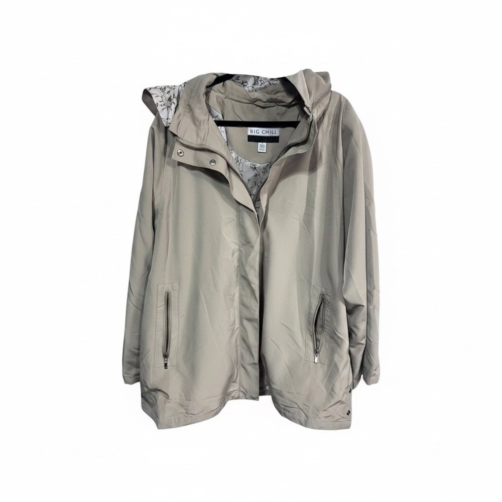 Big Chill 3X Beige Anorak Jacket Women's Hooded Floral Lined Trench Coat